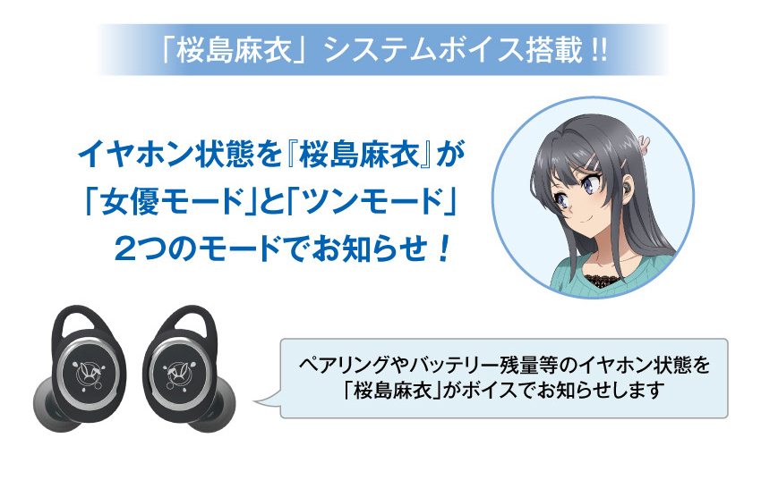 「桜島麻衣」システムボイス搭載 イヤホンの状態を「桜島麻衣」が「女優モード」「ツンモード」2つのモードでお知らせ