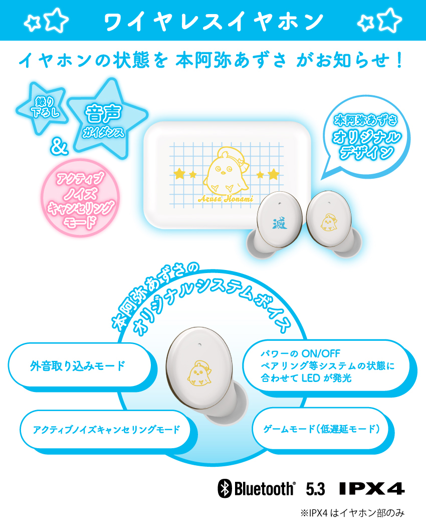 イヤホンの状態を「本阿弥あずさ」がお知らせ