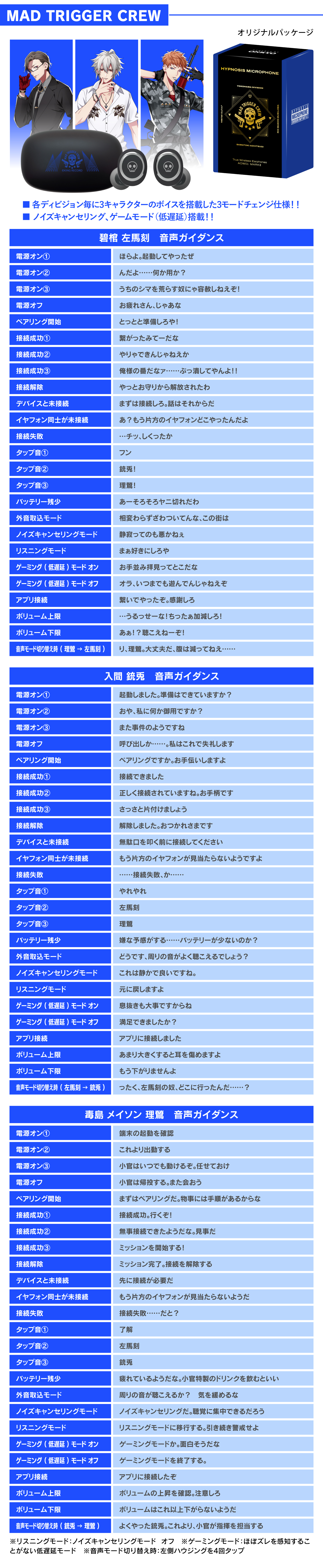 碧棺左馬刻 入間銃兎 毒島メイソン理鶯 音声ガイダンス