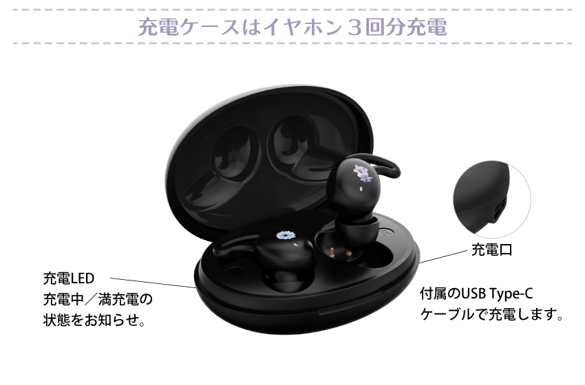 充電ケースはイヤホン3回分充電