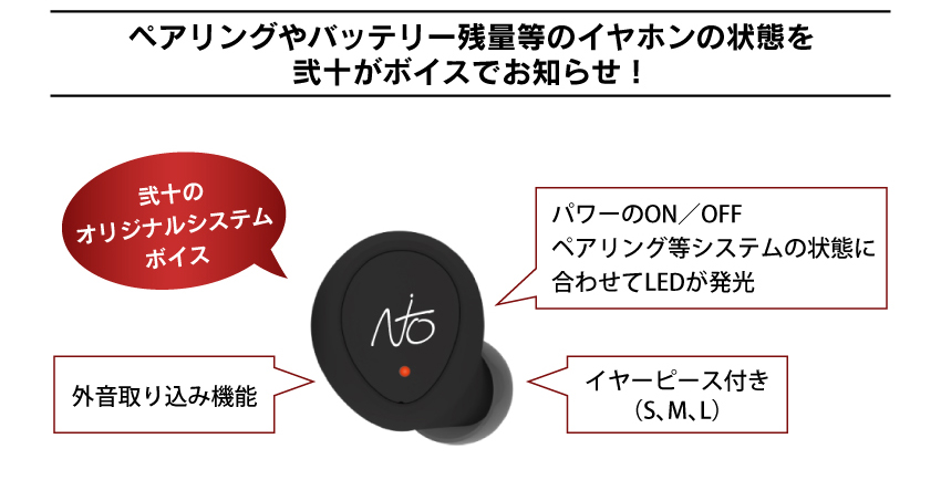 ペアリングやバッテリー残量等のイヤホンの状態を弐十がボイスでお知らせ