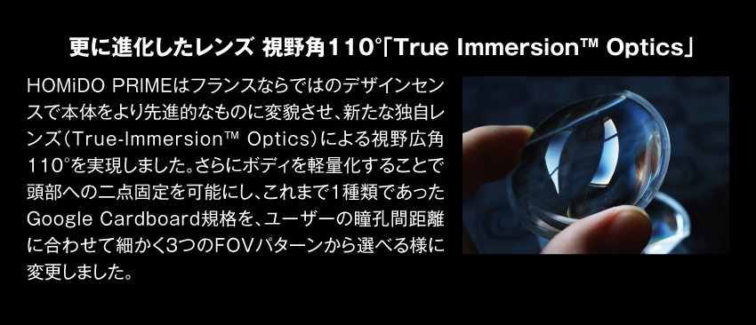さらに進化したレンズ視野角110°「True ImmersionTM Optics」