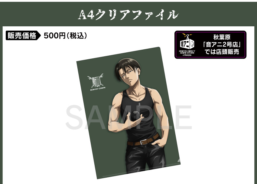 A4クリアファイル 価格：500円（税・送料別）