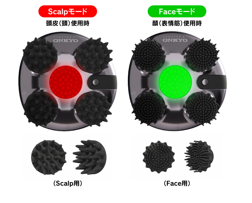 商品イメージ Scalpモード頭皮の場合 Faceモード顔の場合