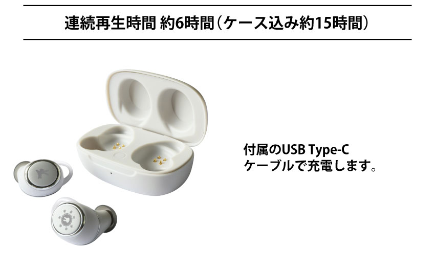 連続再生時間約6時間（ケース込み約15時間）