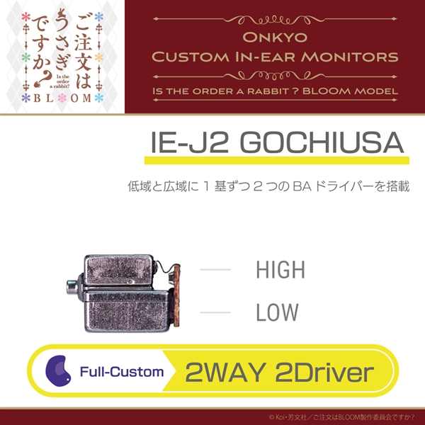 ONKYO IE-J2 GOCHIUSA カスタムインイヤーモニター ご注文はうさぎですか？ モデル BAドライバー×2